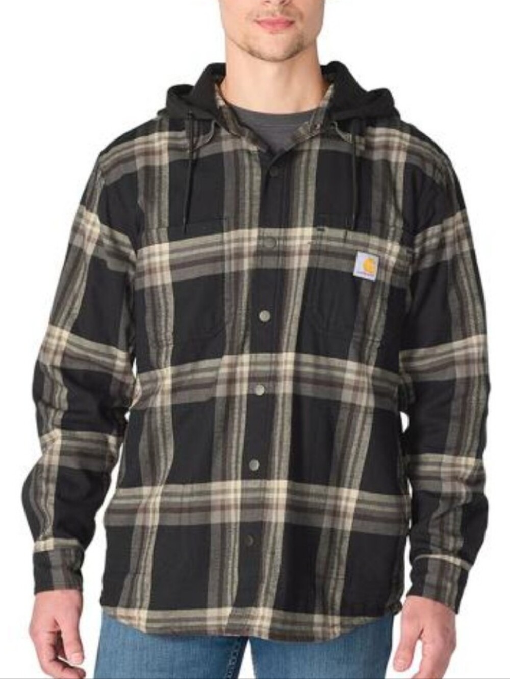 Carhartt Hamilton Relaxed Fit Hooded Fleece Shirt Jac- Black/Mud Grey